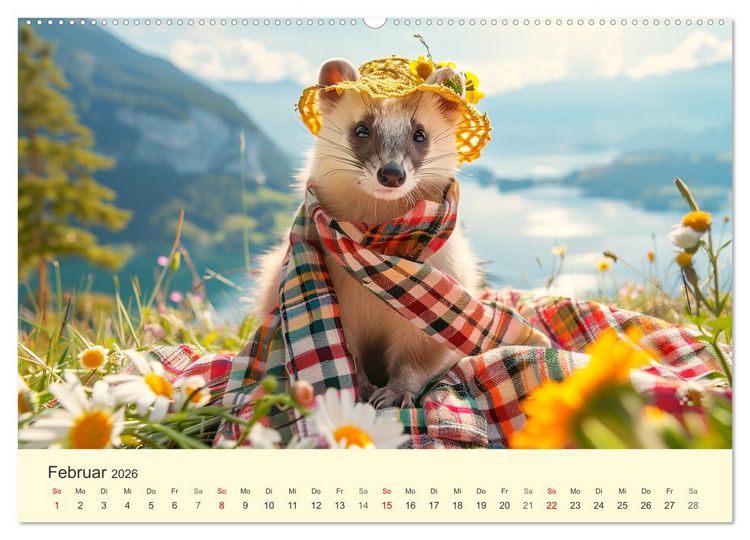 Produktbild: Kecke Marder. Charmante und niedliche Fashion-Ikonen (hochwertiger Premium Wandkalender 2026 DIN A2 quer), Kunstdruck in Hochglanz