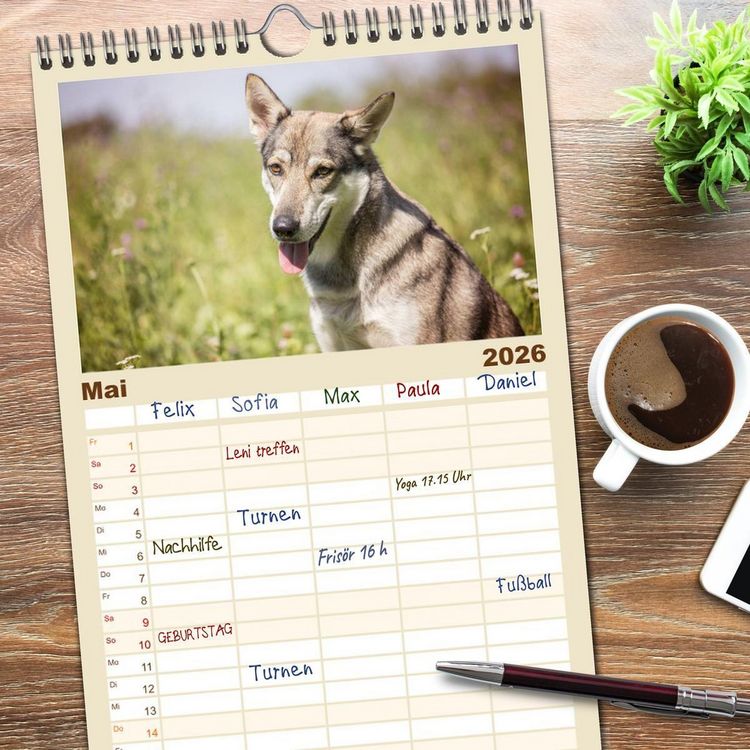 Produktbild: Familienplaner 2026 - Wolfshunde 2026 mit 5 Spalten (Wandkalender, 21 x 45 cm) CALVENDO