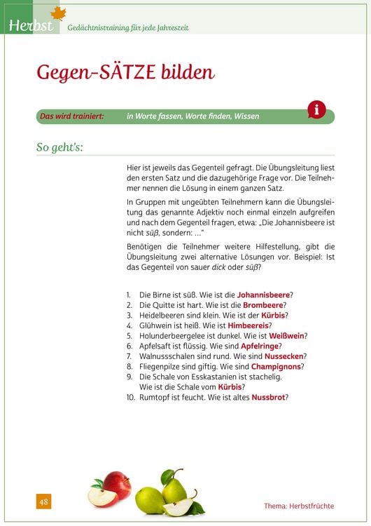 Produktbild: Ged&auml;chtnistraining f&uuml;r jede Jahreszeit - Herbst. F&uuml;r Senioren. Auch mit Demenz. Mit Kopiervorlagen