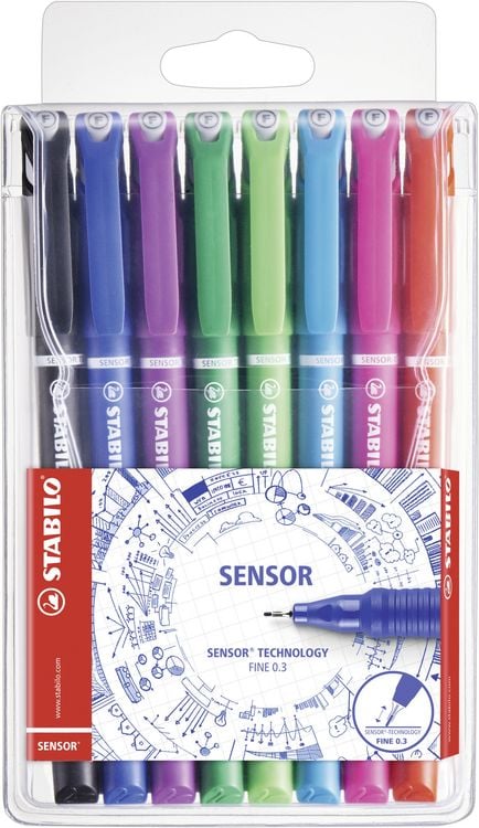 Produktbild: Fineliner mit gefederter Spitze - STABILO SENSOR F - fein - 8er Pack - mit 8 verschiedenen Farben
