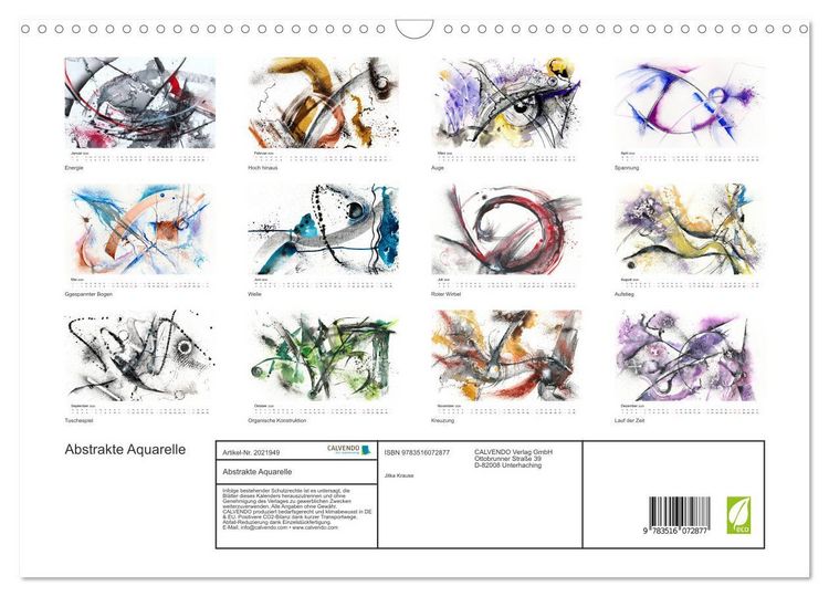 Produktbild: Abstrakte Aquarelle (Wandkalender 2026 DIN A3 quer), CALVENDO Monatskalender