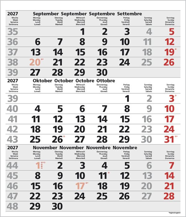 Produktbild: 3-Monats-Planer Comfort Grau 2027