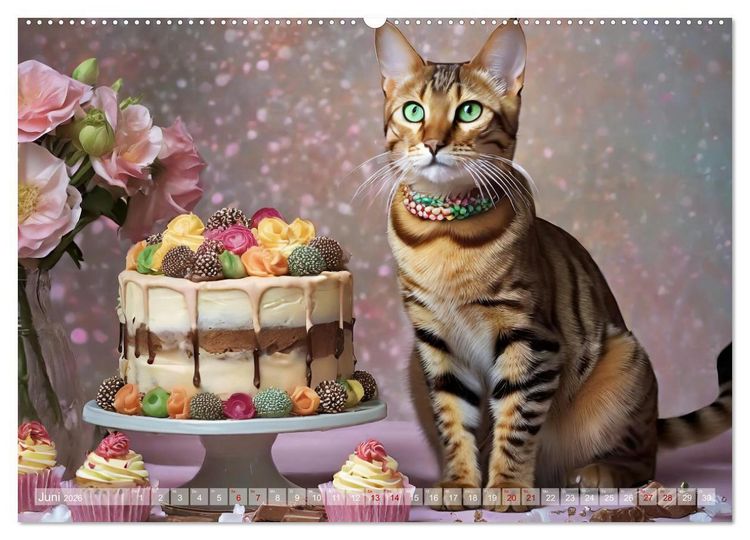 Produktbild: S&uuml;&szlig;e Naschkatzen - Pelzige Leckerm&auml;ulchen zwischen s&uuml;&szlig;en Desserts und Torten (hochwertiger Premium Wandkalender 2026 DIN A2 quer), Kunstdruck in Hochglanz