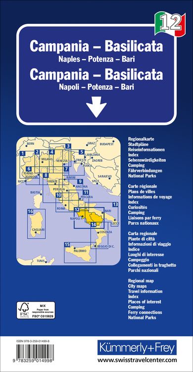 Produktbild: K&uuml;mmerly+Frey Regional-Strassenkarte 12 Kampanien, Basilicata 1:200.000