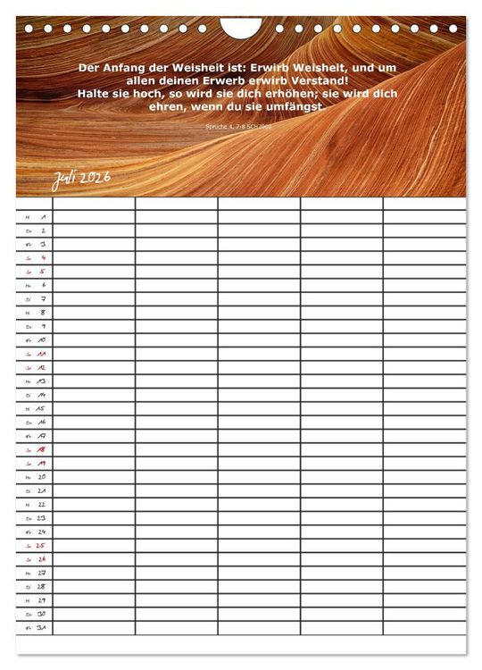 Produktbild: ein Planer mit biblischer Weisheit aus den Spr&uuml;chen Salomos (Wandkalender 2026 DIN A4 hoch), CALVENDO Monatskalender