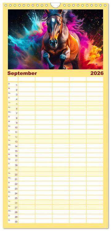 Produktbild: Familienplaner 2026 - Pferde im Farbenrausch mit 5 Spalten (Wandkalender, 21 x 45 cm) CALVENDO