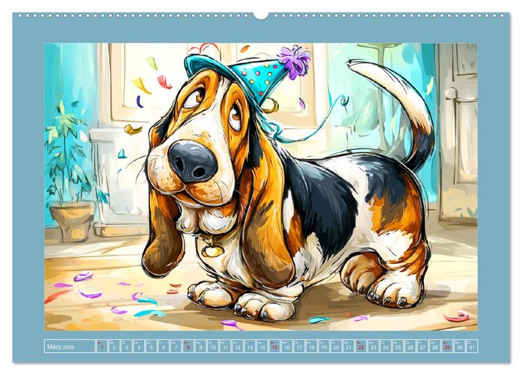 Produktbild: Basset Fun. Niedliche Hunde Cartoons zum Schmunzeln (Wandkalender 2026 DIN A2 quer), CALVENDO Monatskalender