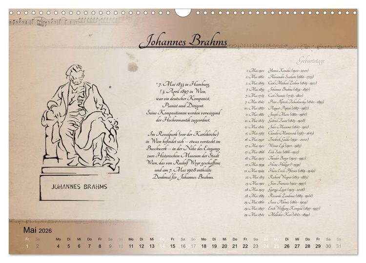 Produktbild: Von Mozart bis Beethoven (Wandkalender 2026 DIN A3 quer), CALVENDO Monatskalender