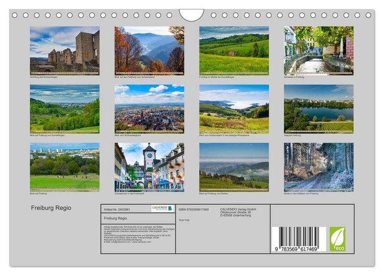 Produktbild: Freiburg Regio (Wandkalender 2027 DIN A4 quer), CALVENDO Monatskalender