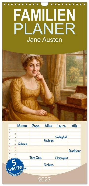 Produktbild: Familienplaner 2027 - Jane Austen mit 5 Spalten (Wandkalender, 21 x 45 cm) CALVENDO