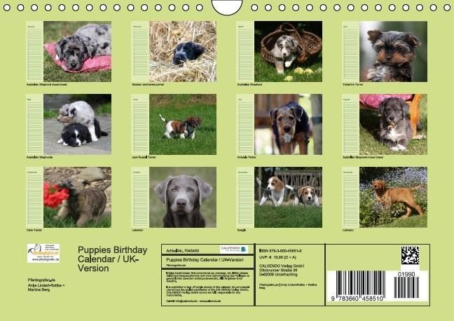 Produktbild: Puppies Birthday Calendar / UK-Version (Wall Calendar perpetual DIN A4 Landscape)