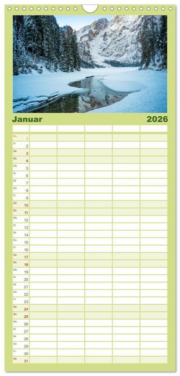 Produktbild: Familienplaner 2026 - Pragser Wildsee - Traumziel in den Dolomiten mit 5 Spalten (Wandkalender, 21 x 45 cm) CALVENDO