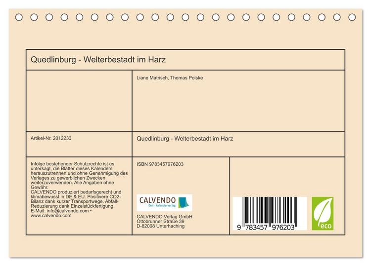 Produktbild: Quedlinburg - Welterbestadt im Harz (Tischkalender 2026 DIN A5 quer), CALVENDO Monatskalender