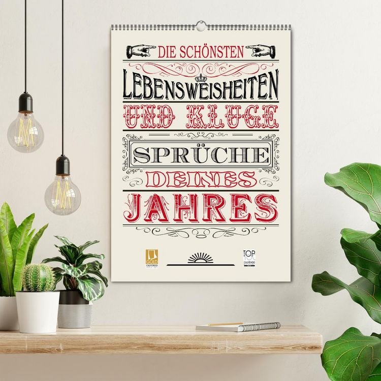 Produktbild: Die sch&ouml;nsten Lebensweisheiten Typo - Kalender (Wandkalender 2026 DIN A2 hoch), CALVENDO Monatskalender