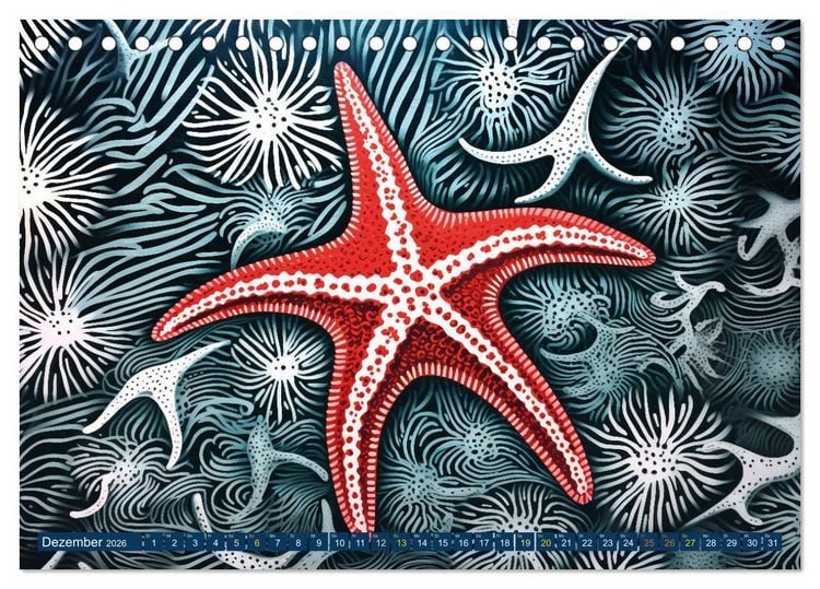 Produktbild: Linolwelt - Meeresbewohner und Kunst (Tischkalender 2026 DIN A5 quer), CALVENDO Monatskalender