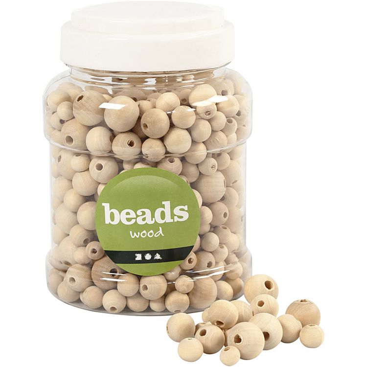 Produktbild: Creativ Company Perlen aus Holz, D 8+10+12+15 mm, Lochgr&ouml;&szlig;e 2-3 mm, 175 g, 400 ml/ 1 Eimer