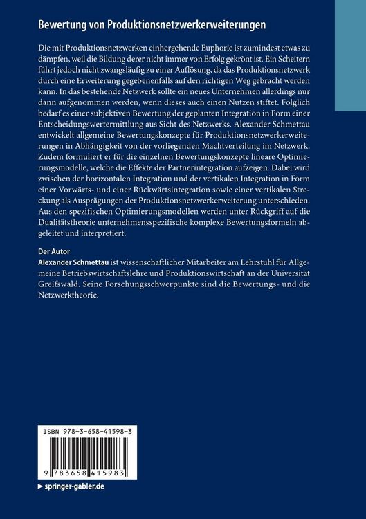 Produktbild: Bewertung von Produktionsnetzwerkerweiterungen