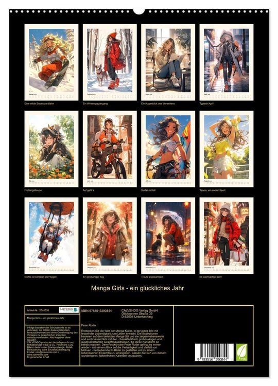 Produktbild: Manga Girls - ein gl&uuml;ckliches Jahr (hochwertiger Premium Wandkalender 2026 DIN A2 hoch), Kunstdruck in Hochglanz