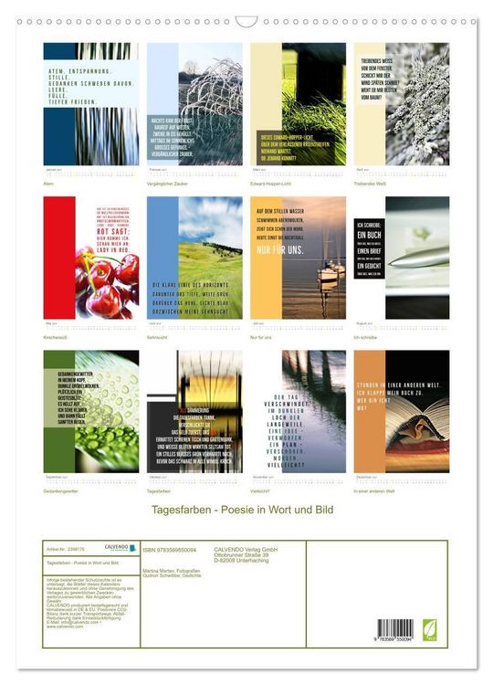 Produktbild: Tagesfarben - Poesie in Wort und Bild (Wandkalender 2027 DIN A2 hoch), CALVENDO Monatskalender