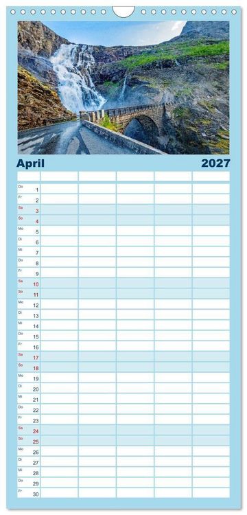 Produktbild: Familienplaner 2027 - K&ouml;nigsroute Norwegens mit 5 Spalten (Wandkalender, 21 x 45 cm) CALVENDO