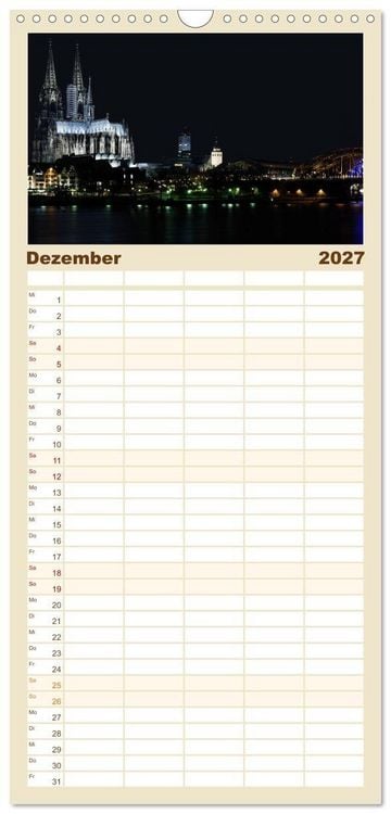 Produktbild: Familienplaner 2027 - K&ouml;ln bei Nacht mit 5 Spalten (Wandkalender, 21 x 45 cm) CALVENDO