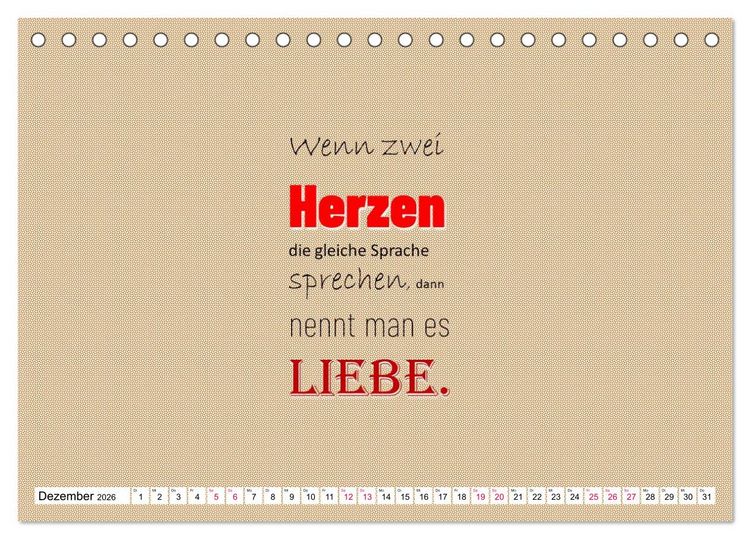 Produktbild: Zitate und Spr&uuml;che In Sachen LIEBE (Tischkalender 2026 DIN A5 quer), CALVENDO Monatskalender