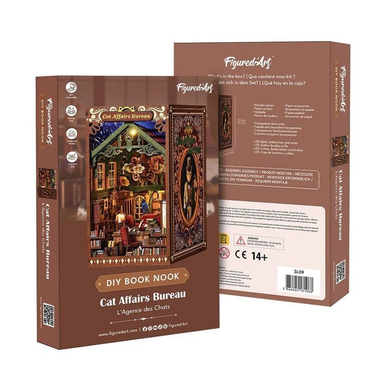 Produktbild: FiguredArt SL09 - DIY Book Nook, Katzenangelegenheiten B&uuml;ro, Puzzle 246 Teile, Miniatur-Diorama