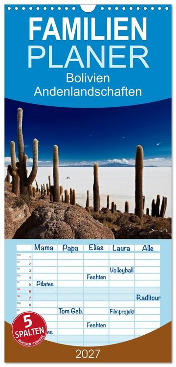 Produktbild: Familienplaner 2027 - Bolivien Andenlandschaften mit 5 Spalten (Wandkalender, 21 x 45 cm) CALVENDO