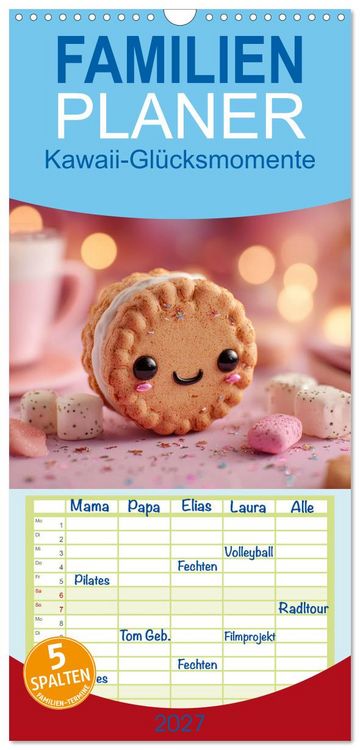 Produktbild: Familienplaner 2027 - Kawaii-Gl&uuml;cksmomente mit 5 Spalten (Wandkalender, 21 x 45 cm) CALVENDO
