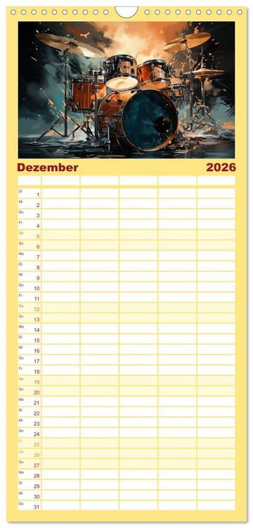 Produktbild: Familienplaner 2026 - Taktvolle Kunst: Der bunte Schlagzeugkalender mit 5 Spalten (Wandkalender, 21 x 45 cm) CALVENDO