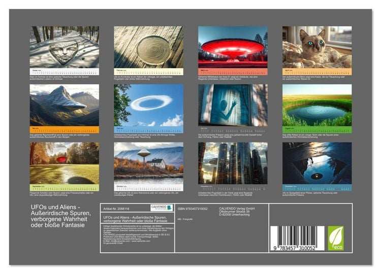 Produktbild: UFOs und Aliens - Au&szlig;erirdische Spuren, verborgene Wahrheit oder blo&szlig;e Fantasie (Wandkalender 2026 DIN A4 quer), CALVENDO Monatskalender