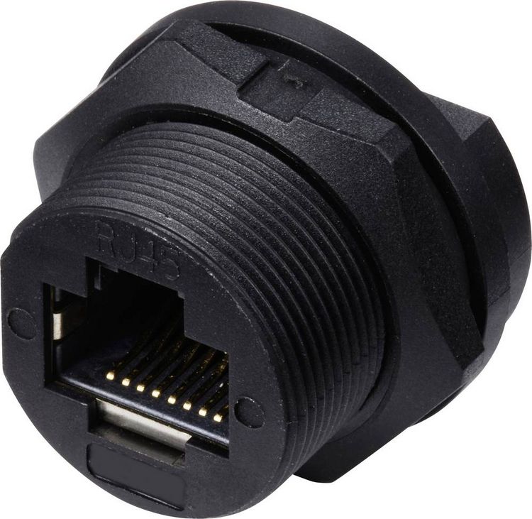 Produktbild: TRU COMPONENTS TC-E13T-FR6-PPF RJ45-Buchse f&uuml;r r&uuml;ckseitige Montage auf Leiterplatten IP67 (mit Gewinde) TC-13543664 Polzahl Sensoren 8 Schwarz 1