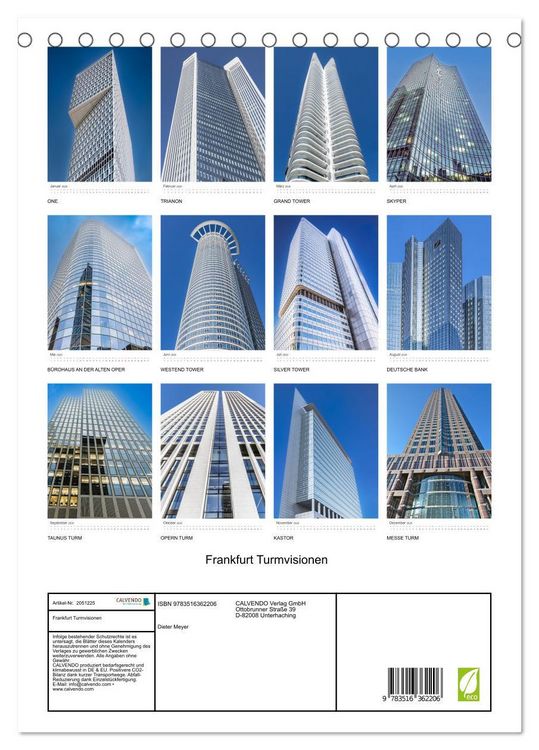 Produktbild: Frankfurt Turmvisionen (Tischkalender 2026 DIN A5 hoch), CALVENDO Monatskalender