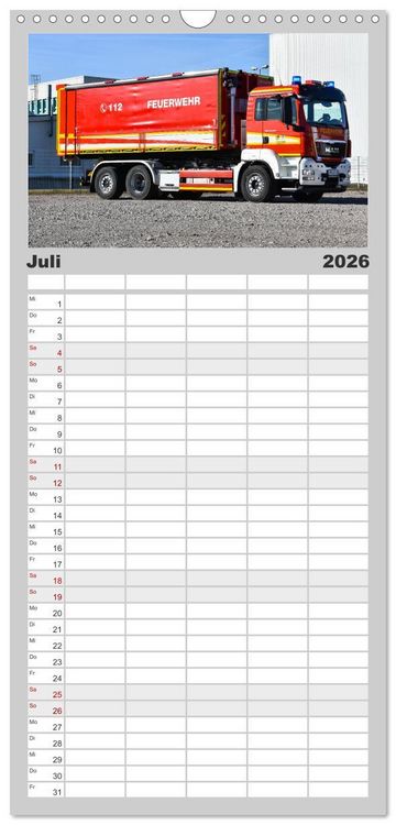 Produktbild: Familienplaner 2026 - Feuerwehrfahrzeuge mit 5 Spalten (Wandkalender, 21 x 45 cm) CALVENDO