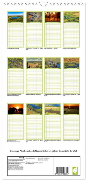 Produktbild: Familienplaner 2026 - Okavango! Atemberaubende Natursch&ouml;nheit im gr&ouml;&szlig;ten Binnendelta der Welt mit 5 Spalten (Wandkalender, 21 x 45 cm) CALVENDO