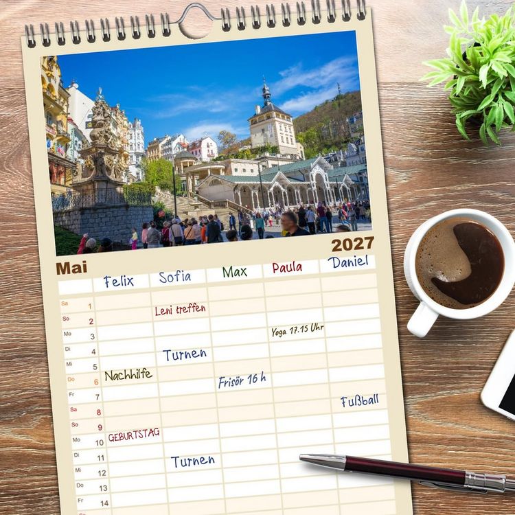Produktbild: Familienplaner 2027 - Karlsbad / Karlovy Vary - Kleinod im Westb&ouml;hmischen B&auml;derdreieck mit 5 Spalten (Wandkalender, 21 x 45 cm) CALVENDO