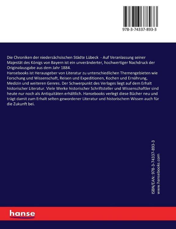 Produktbild: Die Chroniken der nieders&auml;chsischen St&auml;dte L&uuml;beck
