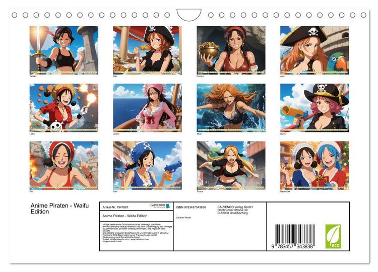 Produktbild: Anime Piraten - Waifu Edition (Wandkalender 2026 DIN A4 quer), CALVENDO Monatskalender
