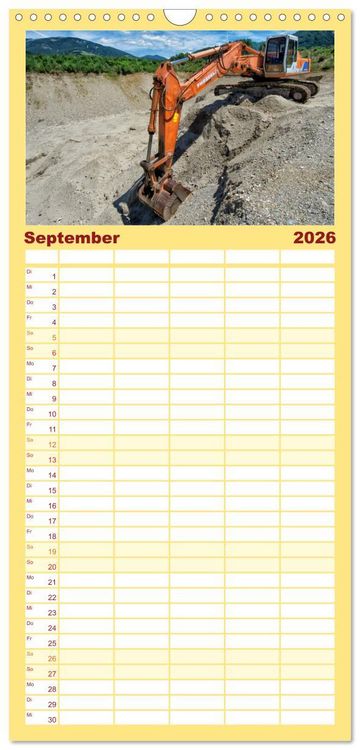Produktbild: Familienplaner 2026 - Baumaschinen - Maschinen auf der Baustelle mit 5 Spalten (Wandkalender, 21 x 45 cm) CALVENDO