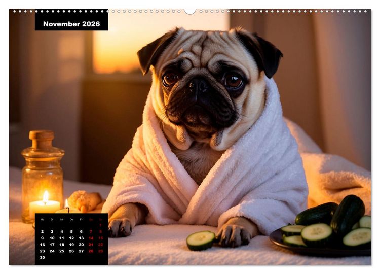 Produktbild: Mopszauber - S&uuml;&szlig;e M&ouml;pse begleiten durchs Jahr (hochwertiger Premium Wandkalender 2026 DIN A2 quer), Kunstdruck in Hochglanz