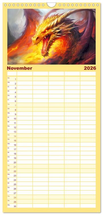 Produktbild: Familienplaner 2026 - Drachen-Jahr - Kalenderplaner im Stile des chinesischen Tierkreiszeichens mit 5 Spalten (Wandkalender, 21 x 45 cm) CALVENDO