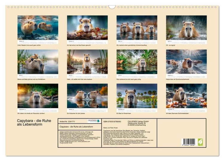 Produktbild: Capybara - die Ruhe als Lebensform (Wandkalender 2027 DIN A2 quer), CALVENDO Monatskalender