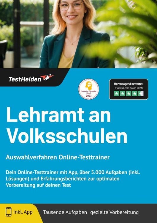 Produktbild: Lehramt an Volksschulen: Auswahlverfahren Online-Testtrainer | Dein Online-Testtrainer mit App, &uuml;ber 5.000 Aufgaben (inkl. L&ouml;sungen) und Erfahrungsberichten zur optimalen Vorbereitung auf deinen Test