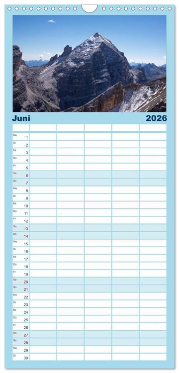 Produktbild: Familienplaner 2026 - Zauber der Berge mit 5 Spalten (Wandkalender, 21 x 45 cm) CALVENDO