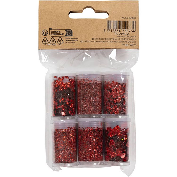 Produktbild: Creativ Company Biologisch abbaubarer Sparkles & Pailletten, Rot, 6x7 ml