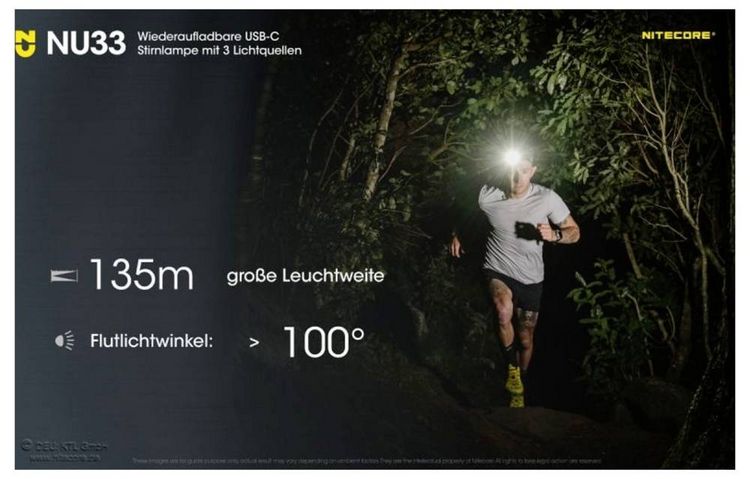 Produktbild: NiteCore NU33 LED Stirnlampe akkubetrieben 200lm 147h NC-NU33