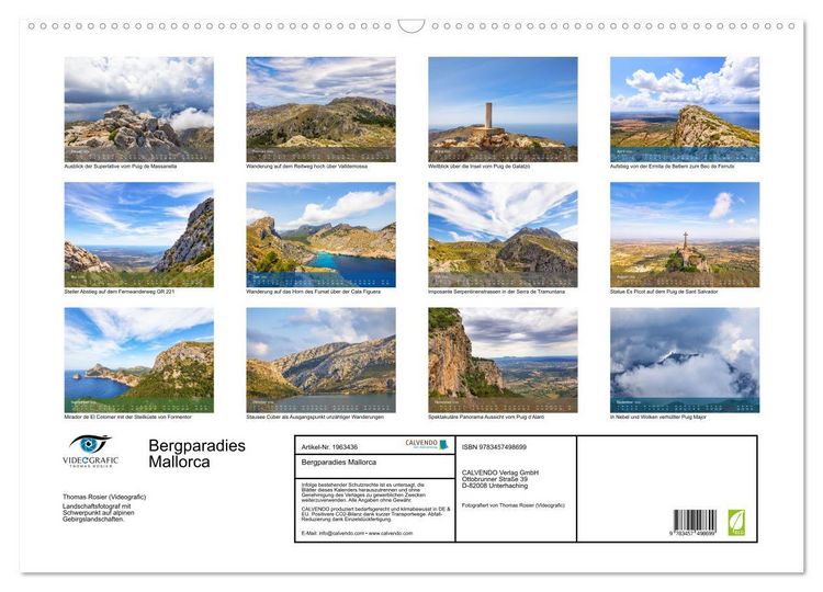 Produktbild: Bergparadies Mallorca (Wandkalender 2026 DIN A2 quer), CALVENDO Monatskalender