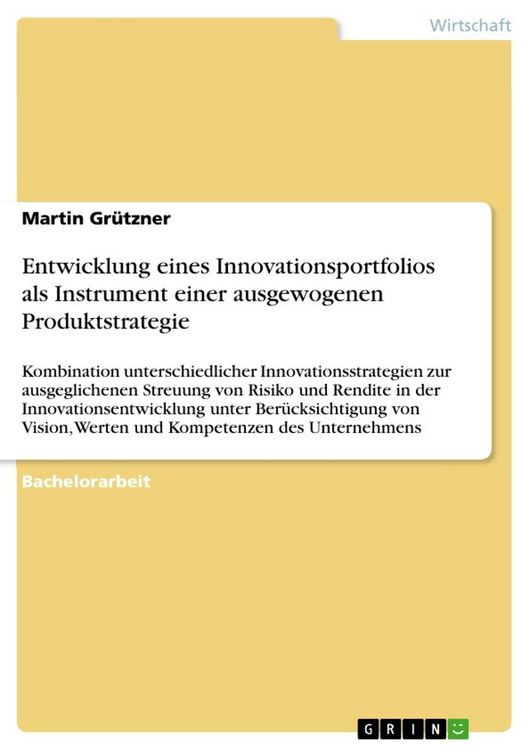 Produktbild: Entwicklung eines Innovationsportfolios als Instrument einer ausgewogenen Produktstrategie