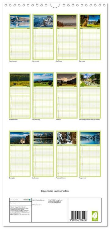 Produktbild: Familienplaner 2027 - Bayerische Landschaften mit 5 Spalten (Wandkalender, 21 x 45 cm) CALVENDO
