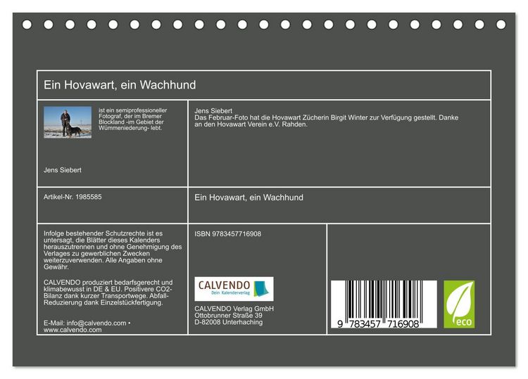 Produktbild: Ein Hovawart, ein Wachhund (Tischkalender 2026 DIN A5 quer), CALVENDO Monatskalender